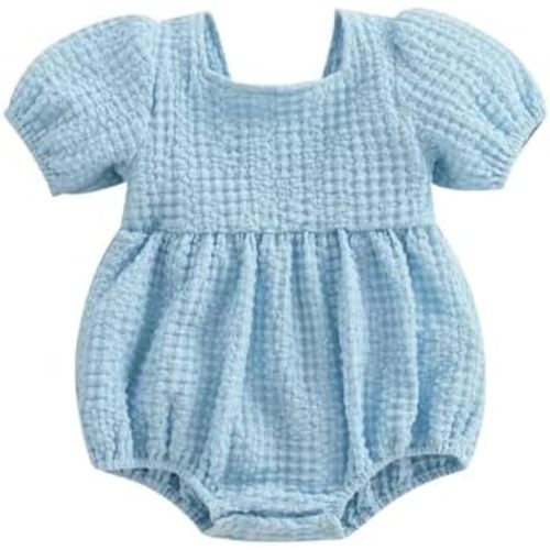 WZTYYDS Baby Girl Summer Clothes Newborn Smocked Bubble Romper Solid Puff Short Sleeve Bodysuit Cute 3 6 9 12 Months Outift