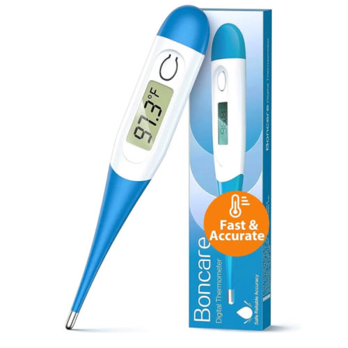 Boncare 10 Seconds Oral Thermometer for Adults and Kids - Accurate & Safe Rectal Digital Thermometer for Baby with Fever Alarm (Light Blue)