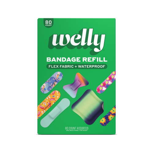 Welly Flex Fabric Bandages, Assorted Pattern Family Pack, 80 Count