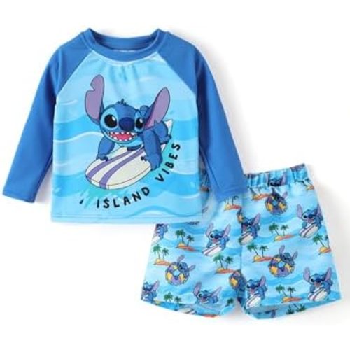 Disney Marvel Spiderman Swimsuit Rash Guard Shirt & Swim Trunks Stitch Boys Swim Set UPF 50+ Summer Kids Bathing Suit 3M-13T