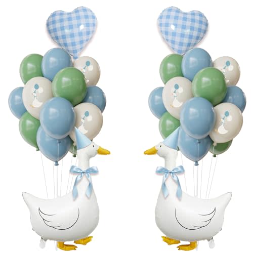 One Silly Goose Birthday Decorations Boy – Goose Balloons with Blue Printed Latex Balloons, Blue Bow & Hats, Cute Baby Boy 1st Birthday Party Supplies
