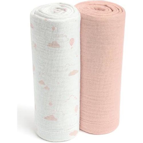 Soft 100% Cotton Swaddles for Newborns, 2- Pack - Large, Breathable Baby Blanket - Versatile, Durable Muslin Swaddle Blankets - Perfect Newborn Essentials