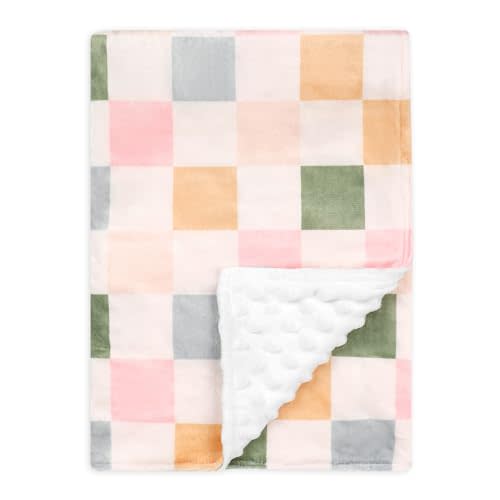 DILIMI Baby Blanket, Soft Warm Newborn Toddler Minky Plush Dot Blanket for Girl and Boy Unisex (40×30 in), Colorful Checkered