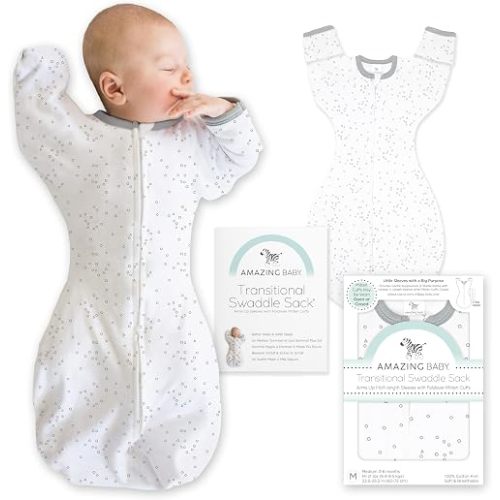Amazing Baby Transitional Swaddle Sack, Cotton, Confetti Sterling, 3-6mo
