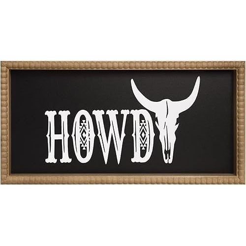 Howdy Wall Decor, 15.7x7.9 Inchs Wooden Howdy Sign Western Wall Art Framed, Southwestern Aztec Bedroom Bathroom Rome House Home Decorations