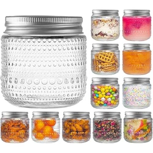 Mason Jars 8 Oz with Lids 12 Packs, Vintage Small Glass Canning Jars with Silver Metal Lids for Storing, Pickling, Honey, Jam, Home Decor, Candle and DIY Crafts