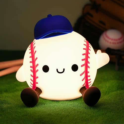 Attivilife Baseball Night Light, Baseball Gifts for Boys, Soft Silicone Nursery Bedroom Bedside Decor Dimmable Rechargeable LED Touch Lamp, Baby Kid Teen Sport Lover Athlete Birthday Christmas Gifts