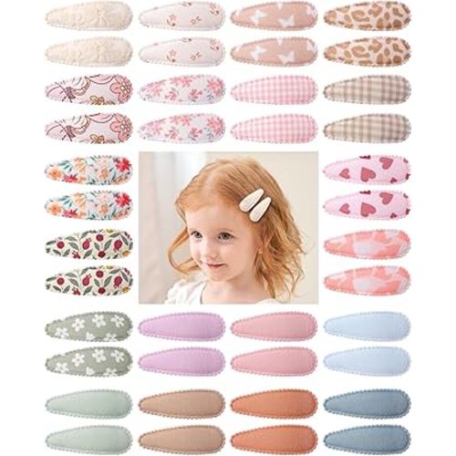doboi 40Pcs Toddler Hair Clips Baby Girl Hair Bows Clips Floral Print Non Slip Wrapped Snap Heart shaped Hairpins Flower Clips for Hair Barrettes Hair Accessories for Baby Toddler Girls Kids