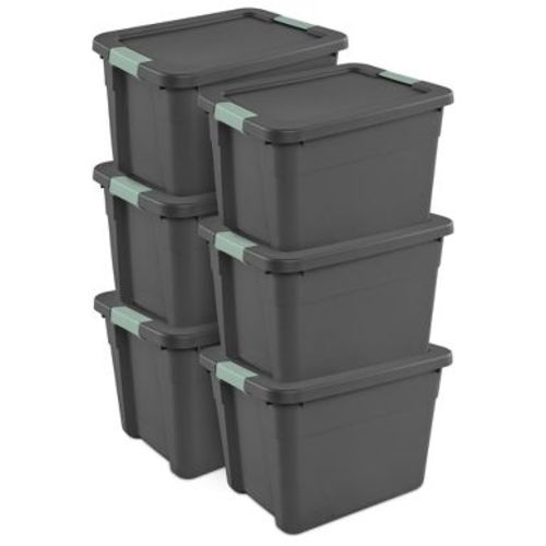 Sterilite 6 Pack Stackable Plastic Storage Tote Container Organizer Bin with Latching Lid for Home and Garage Organization,12 Gallon, Gray/Green