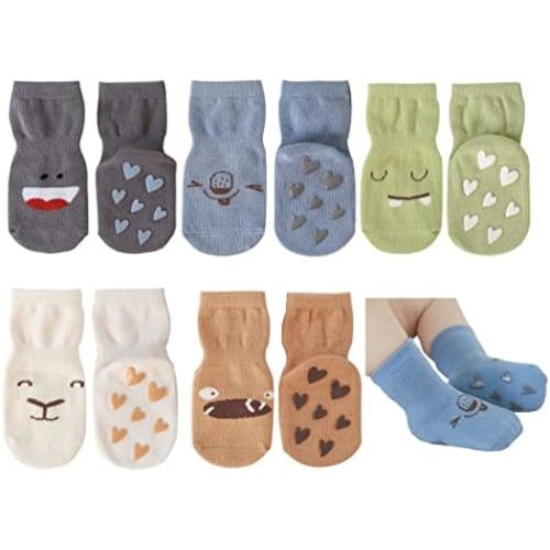 Exegawe Calcetines antideslizantes para niños pequeños, bonitos calcetines de bebé con puños de cuello redondo, 5 pares