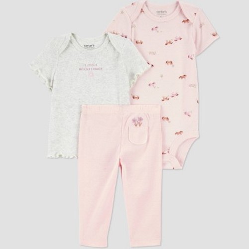 Carter's Just One You® Baby Girls' 3pc Farm Horse Bodysuit Set - Pink 3M