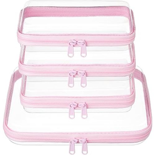 4 pcs Clear Zipper Pouches,Hard Shell Zipper Case, Toiletry Bag for Travel