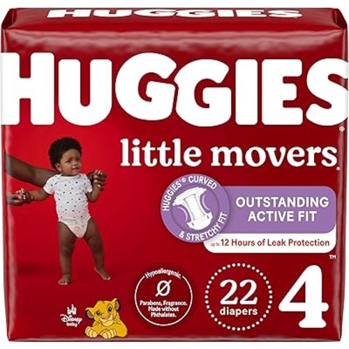Huggies Little Movers Baby Diapers, Size 4 (22-37 lbs), 66 Ct, Packaging May Vary