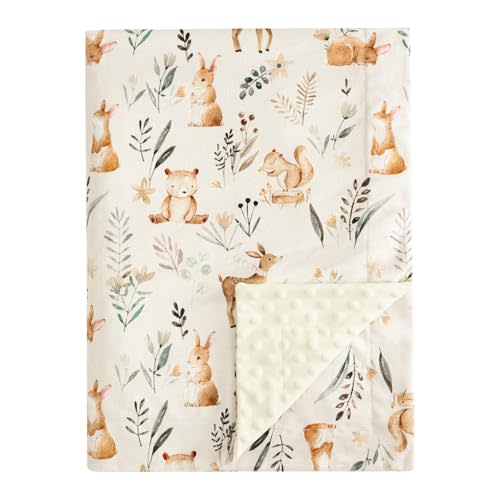 PHF Minky Baby Blanket with Double Layer and Soothing Raised Dotted Backing, Soft and Lightweight Reversible Receiving Blanket for Newborns, Infants, Babies, 30x40 Inches, Woodland&Forest