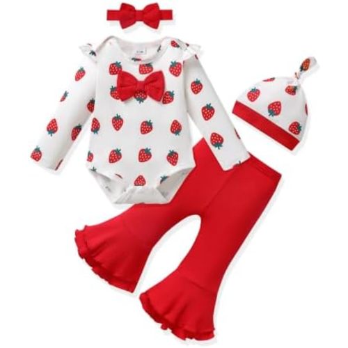 Vibebox Baby Girl Clothes Preemie Newborn Fall Winter Outfits Long Sleeve Romper Bell Bottom Pants Infant Girls Clothing Set