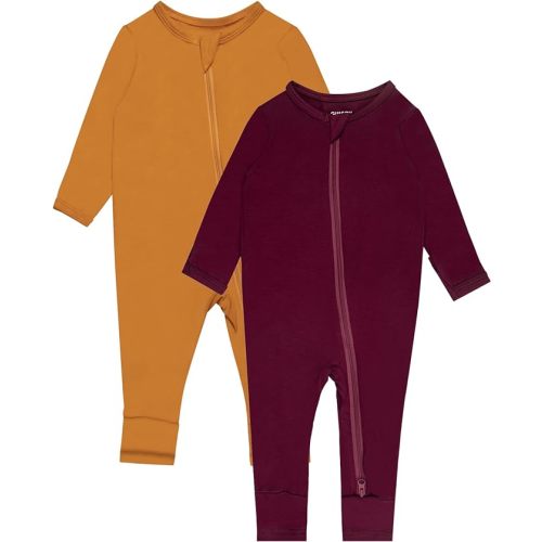 GUISBY Baby Footless Rompers, Rayon Pajamas 2 Way Zipper with Long Sleeve Sleeper