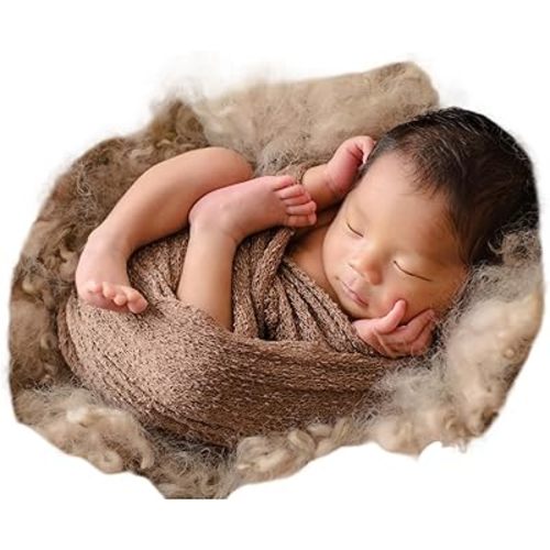 Zeroest Newborn Photo Prop Stretch Knit Wrap for Baby Photography Newborn Photoshoot Outfits Boys Girls Posing Blanket (Soft Brown)