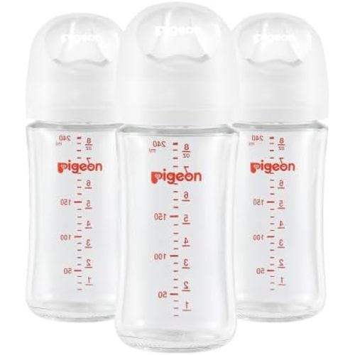 Pigeon Glass Baby Bottles Wide Neck, 8.1 Oz, Pack of 3