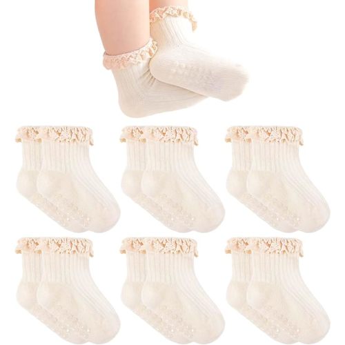 Baby Girl Anti Slip Grip Socks Cute Frilly Ruffle Ankle Socks Soft Breathable Cotton Non Skid Newborn Infants