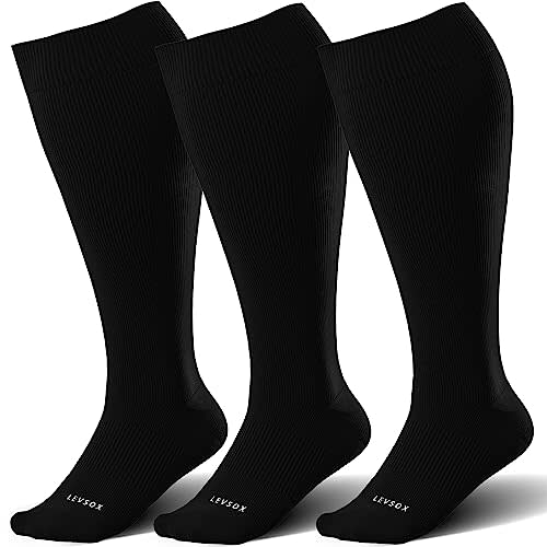 LEVSOX Wide Calf Compression Socks for Women&Men Plus Size 15-20mmHg Knee High Large Support Stockings for Circulation