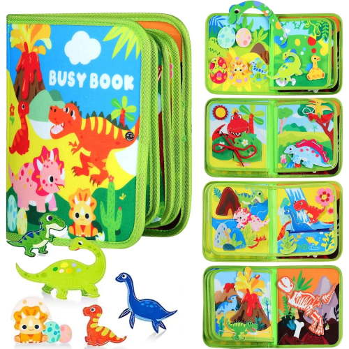 Dinosaur Busy Board  for Toddlers 1-3, Kids Montessori Learning Toy, Toddlers Sensory Toys Gift for Boys 2 3 4 Years