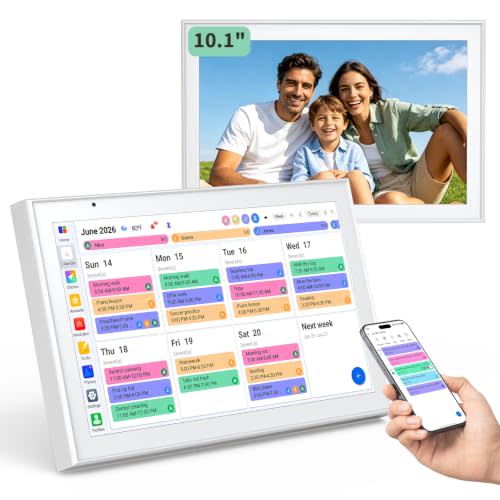 Digital Calendar, 10.1" Smart Touchscreen Electronic Family Calendar Organizer with Calendar Sync, Chore Chart, Meal Planner, To-Do Lists & Digital Photo Frame, Wall or Desk Mountable
