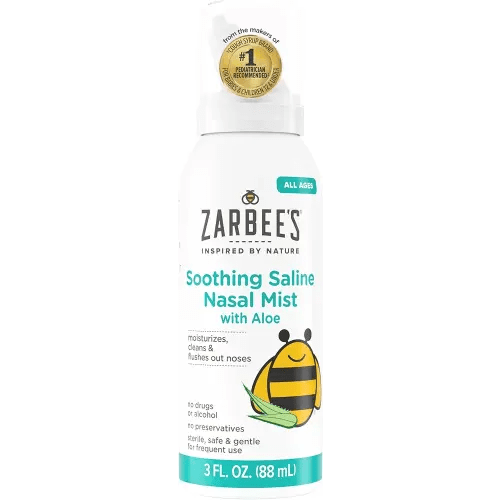Zarbee's Baby Nasal Saline Spray, Soothing Sterile Mist with Aloe, Newborns & Up, Cleansing Nose Relief, 3Fl Oz