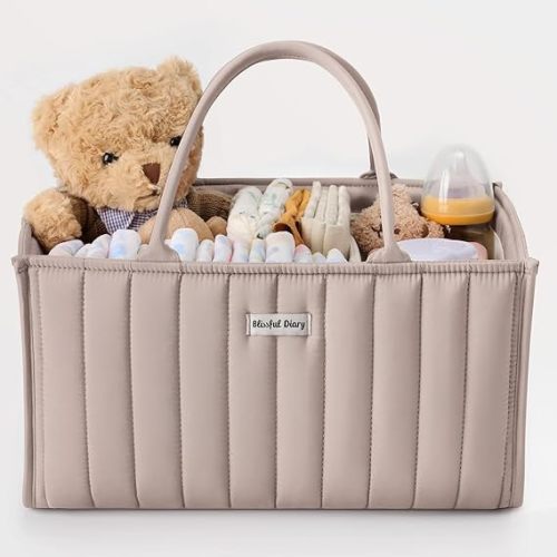 Blissful Diary Floral Diaper Caddy Organizer, Stylish Nursery Storage Basket, Diaper Bag,Gift for Baby Shower, Baby Registry Must Have, Newborn Essentials, Pastoral Daisy