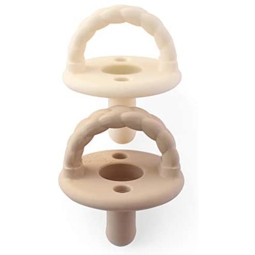 Itzy Ritzy Sweetie Soother Pacifier Set of 2 - Silicone Newborn Pacifiers with Collapsible Handle & Two Air Holes for Added Safety; Set of 2 in Buttercream & Toast, Ages Newborn & Up