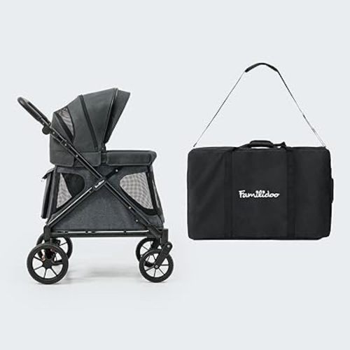 Familidoo Q1 2.0 Multi-Use Kids Wagon Stroller – Foldable, Lightweight & All-Terrain for Kids & Pets – Magnetic Safety Harness, Rain Cover and Travel Bag – Up to 132 lbs (Charcoal Gray)