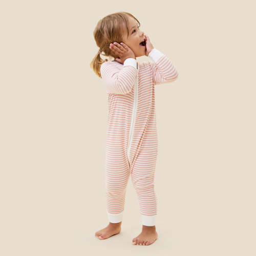 Pink Stripe Ribbed Clever Zip Footed Baby Pajamas Pink Stripe / Newborn