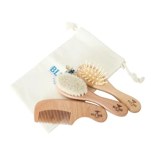 The Hat Pros Wooden Baby Hairbrush & Comb Set | Soft Goat Hair Brush for New Born & Toddlers, Prevents Cradle Cap, 3-in-1 Gift Set for Baby Shower Celebrations