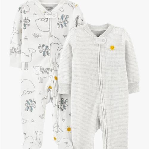 Simple Joys by Carter's Unisex Baby 2-way Zip Thermal Footed Sleep and Play, Pack of 2