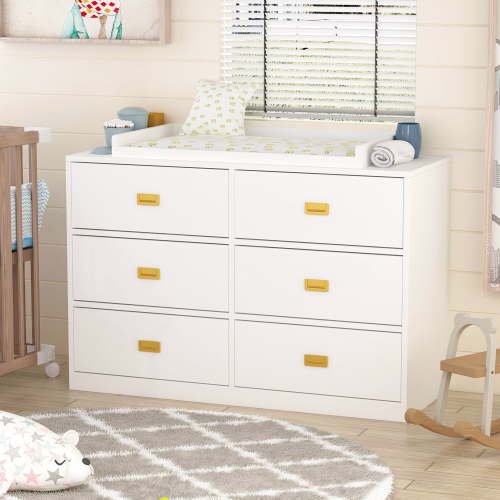 KULAGAGA 6 Drawer Dresser Changing Table Dresser for Nursery Bedroom White
