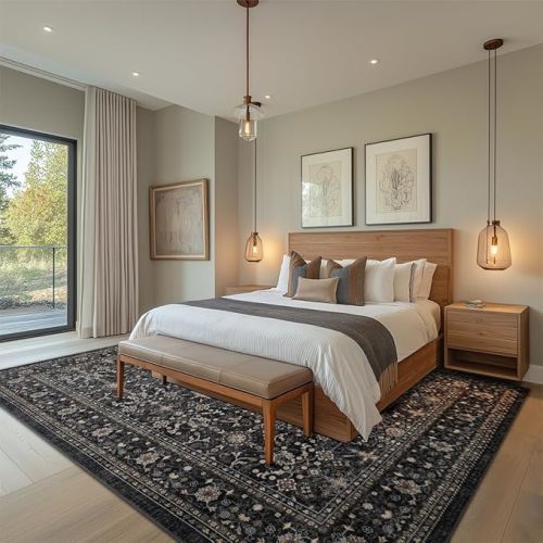 Area Rug Non Slip Machine Washable Ultra Soft Living Room/Bedroom/Kitchen/Outdoor/Classroom Black Grey, 9'×12'