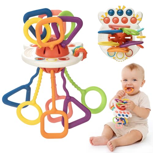 Montessori Pull String Sensory Toy for Toddlers | Silicone Teething and Car activities, Gifts for Infant 6-12 Months, 1 Year Old Boy and Girl