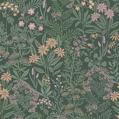 Safiyya Green Floral Peel and Stick Wallpaper Boho Vintage Contact Paper Botanical Farmhouse Wall Paper Removable Self Adhesive Wallpaper for Bathroom and Bedroom 17.3" x 78.7"