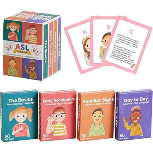 ASL Kids Flash Cards - 200 American Sign Language Cards for Children, Toddlers and Beginners