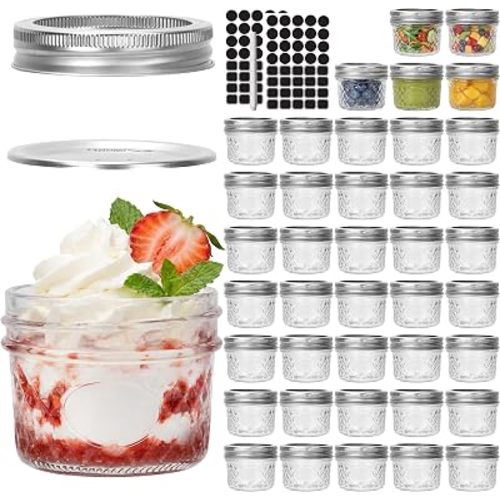 CycleMore 40 Pcs 4oz Crystal Mini Mason Jars, Silver Separable Lids