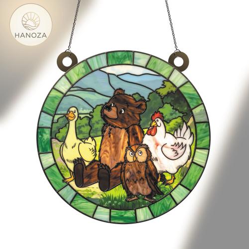 Little Bear Suncatcher Acrylic Window Hanging, Cute Animal Friends Nursery Decor, Stained Glass Style Bear Duck Owl Hen, Kids Room Gift Idea