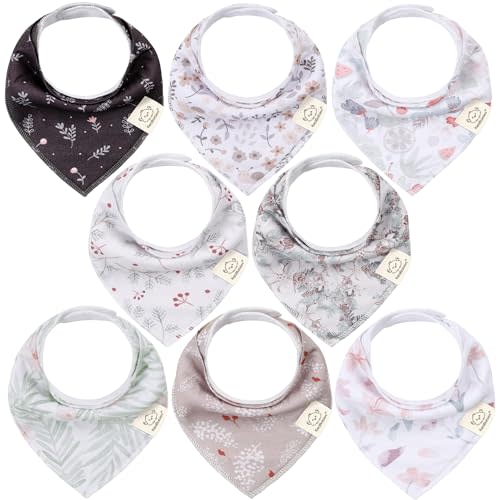 8-Pack Organic Baby Bandana Drool Bibs for Girls - Super Absorbent Baby Bibs for Baby Girls, Soft Cotton Bandana Bibs, Baby Drool Bib, Teething Bibs for Infant, Toddler, Bib Girl (Bloom)