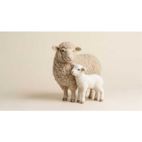 Needle Felted Sheep Lamb Figurine, Handmade Wool Mother Baby, Farmhouse Nursery Decora