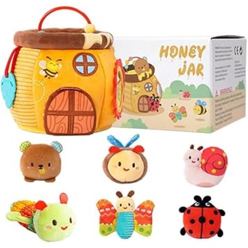 Baby Toys 6-12 Months- Surprise Soft Barn with Stuffed Animals, Rattle, Crinkle Paper, Squeaker, Mirror, Busy Montessori Soft Toys for Toddlers 0-3 Years Old, 1 Year Old Boy Girl Gifts