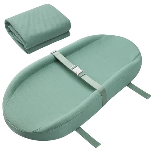 Contoured Changing Pad with Soft & Washable Cover, Waterproof Lining Foam Baby Changing Table Pads for Dresser Top, with 2 Soft Changing Pad Covers, 32”×16”, Sage Green