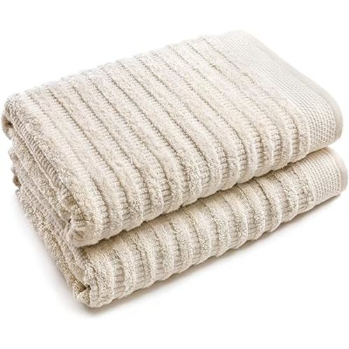 Softerry Pure Organic Cotton Bath Towel Set - 100% Soft Cotton - Extra Absorbent and Durable - 500 GSM Quick Dry - Luxury Hotel & Spa Quality - Fade Resistant - Eco Friendly (Natural, Set of 2 Bath)