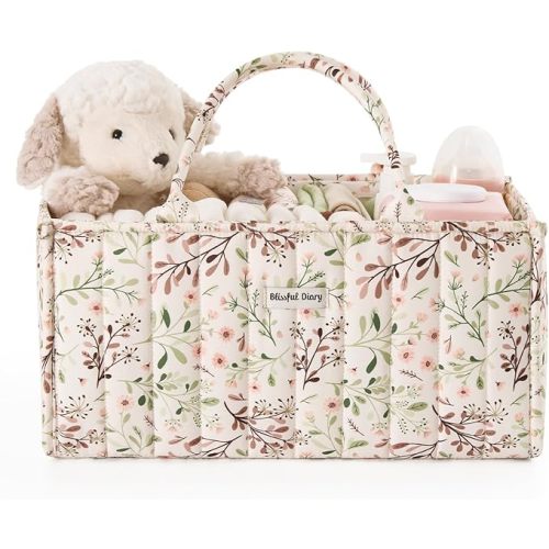 Blissful Diary Floral Diaper Caddy Organizer, Stylish Nursery Storage Basket, Gift for Baby Shower, Baby Registry Must Have, Newborn Essentials, Pastoral Daisy