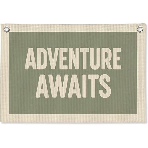 Adventure Nursery Decor, Adventure Awaits Wall Hanging Canvas Banner, Sage Green Boy Nursery Wall Decor Hanging Banner Flag for Kids Baby Boys Room Bedroom Playroom, 20x30 Inch