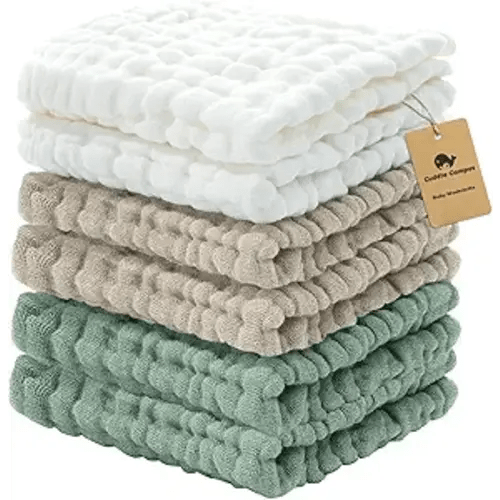 Cuddle Campus Baby Washcloths 6 Packs, Muslin Washcloths Baby,Cotton Burp Cloths, Extra Absorbent and Soft Wash Clothes for Newborns, 12x12 Inches