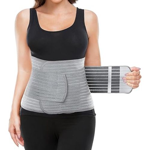 Postpartum Belly Band & Abdominal Binder - Adjustable Waist & Pelvis Support for Back Pain, Hernia & C-Section Recovery - 9.5" Bamboo Charcoal Compression Wrap