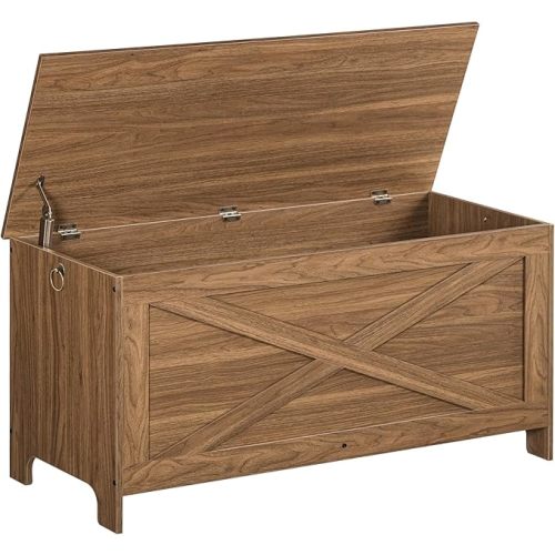 39.4" Toy Chest, Sturdy Entryway Storage Chest with Safety Hinges, Retro Toy Box, Wooden Look Accent Furniture for Living Room, Bedroom, Honey Brown SCOR48101